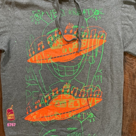 Snow Milk 5767 Gray Hoodie UFO Neon Graphic Pullover Sweatshirt Unisex Size XL - Picture 4 of 13